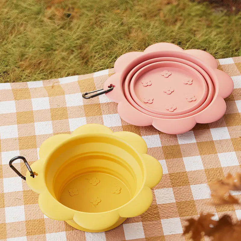 Dog Collapsible Bowl Folding Silicone Pet Travel Bowls Food Water Feeding BPA Free Foldable Cup Dish With Carabiner PETART