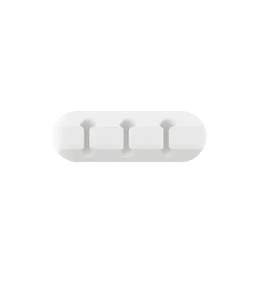 White silicone desk cable organizer base with four raised cable holding loops