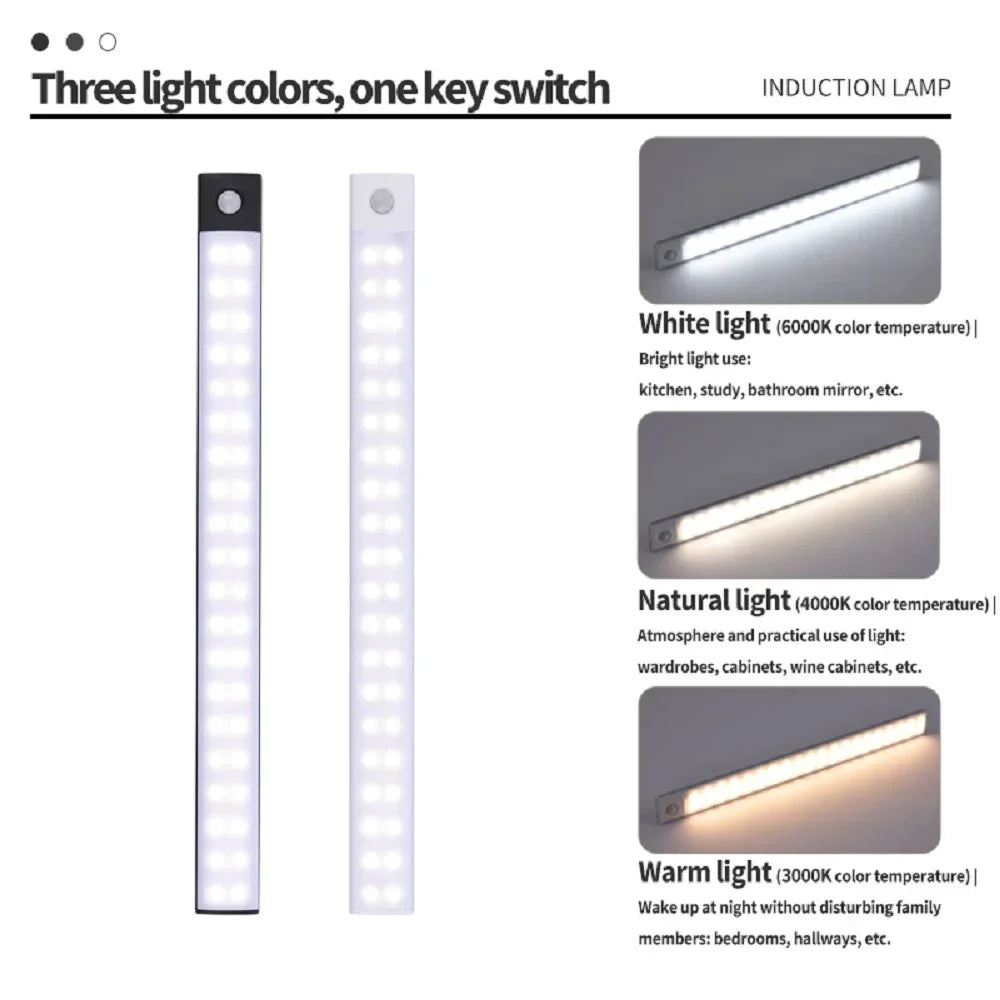 LED bar light infographic showing three light colors and one key switch