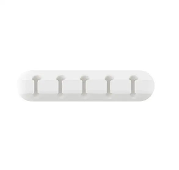 White silicone desk cable organizer clip bar with 6 cable hooks
