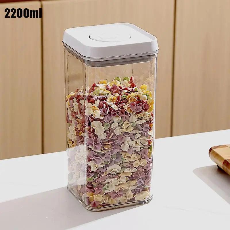 2200ml airtight food container with white push-lock lid, clear body filled with dried flowers